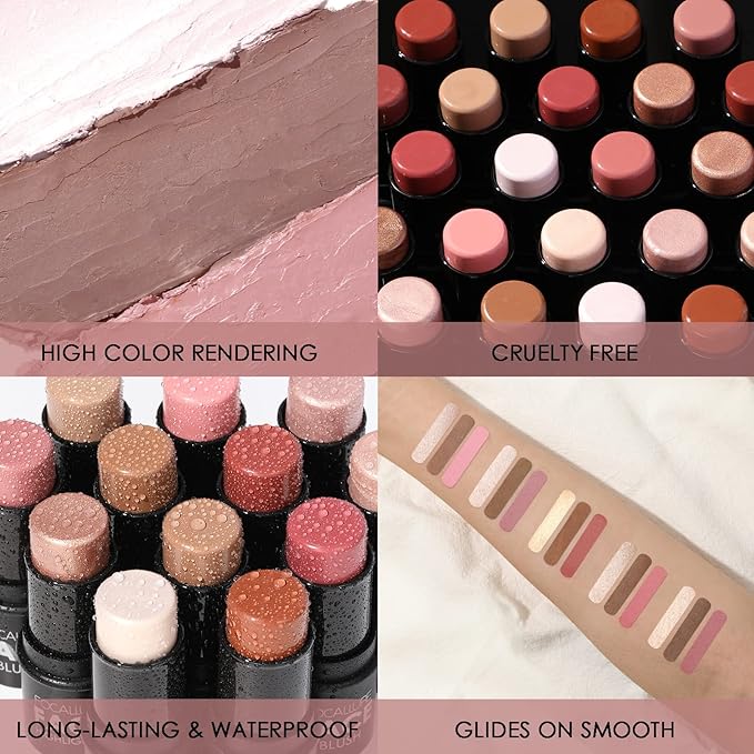 FOCALLURE 3 Pcs Cream Contour Sticks,Shades with Highlighter & Bronzer & Blush,Non-greasy Long-wear Face Contouring Pen,Easy to Sculpt the Face and Create a Lightweight Finishing Makeup,FAIR-LIGHT-BrightBean Baby