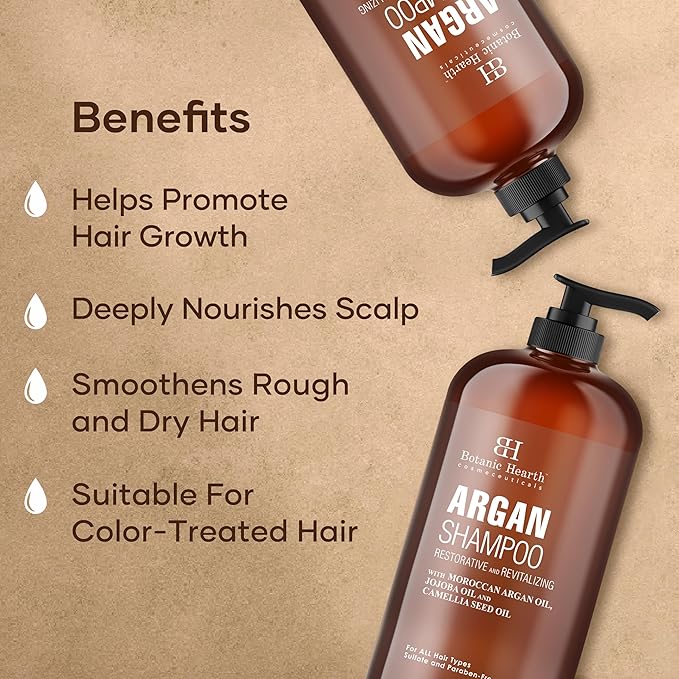 Botanic Hearth Argan Shampoo, Hydrating & Volumizing, Sulfate & Paraben Free, All Hair Types & Color Treated Hair, Men and Women 16 fl oz-BrightBean Baby