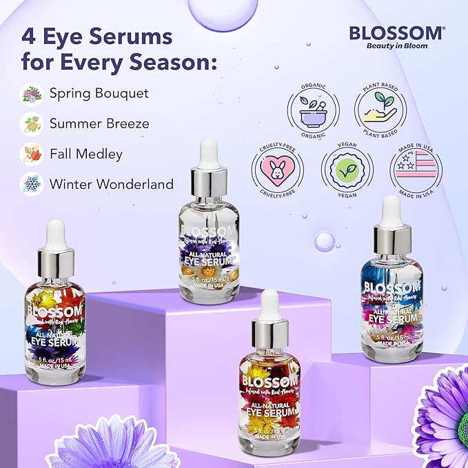 Blossom All Natural Organic Cruelty Free Moisturizing Eye Serum with Essential Oils, Infused with Real Flowers, Made in USA, 0.5 fl. oz., Fall Medley-BrightBean Baby