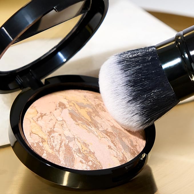 LAURA GELLER NEW YORK Laura's Must-Haves Kit 3pc: Baked Balance-n-Brighten Powder Foundation, Tan + Spackle Skin Perfecting Makeup Primer, Hydrate + Airbrush Round Kabuki Brush-BrightBean Baby
