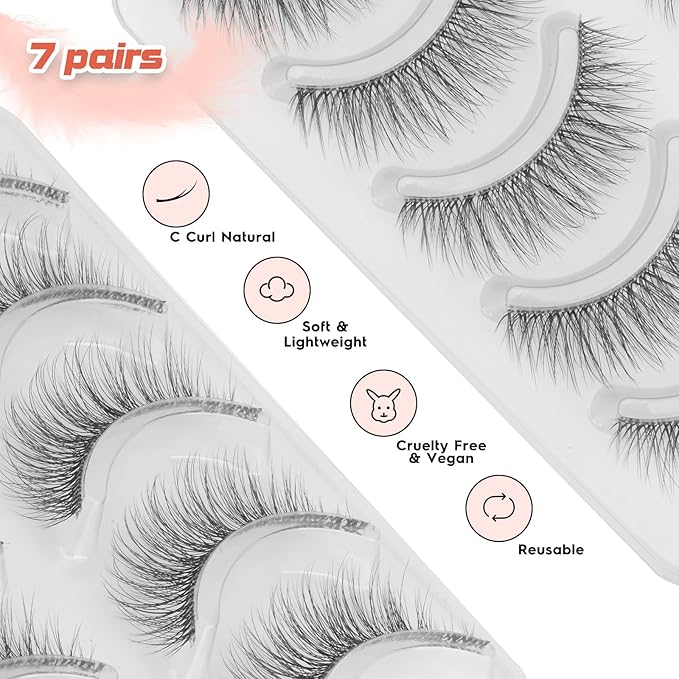 False Lashes Natural Look Wispy Eyelashes 13MM Eye Lash Pack for Daily C Curl Natural Lashes 7 Pair Siligli-BrightBean Baby