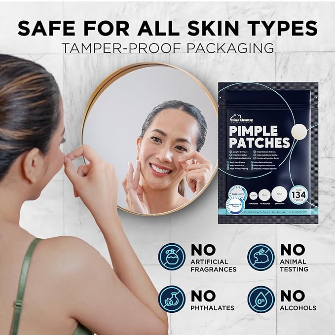 Pimple Patches for Face - 134 Count Hydrocolloid Acne Patches - Zit, Blemish, Cystic Acne Dots & Dark Spot Treatment - Invisible Clear Pimple Patch Stickers for Forehead, Chin, Nose, 3 Sizes (S, M, L)-BrightBean Baby