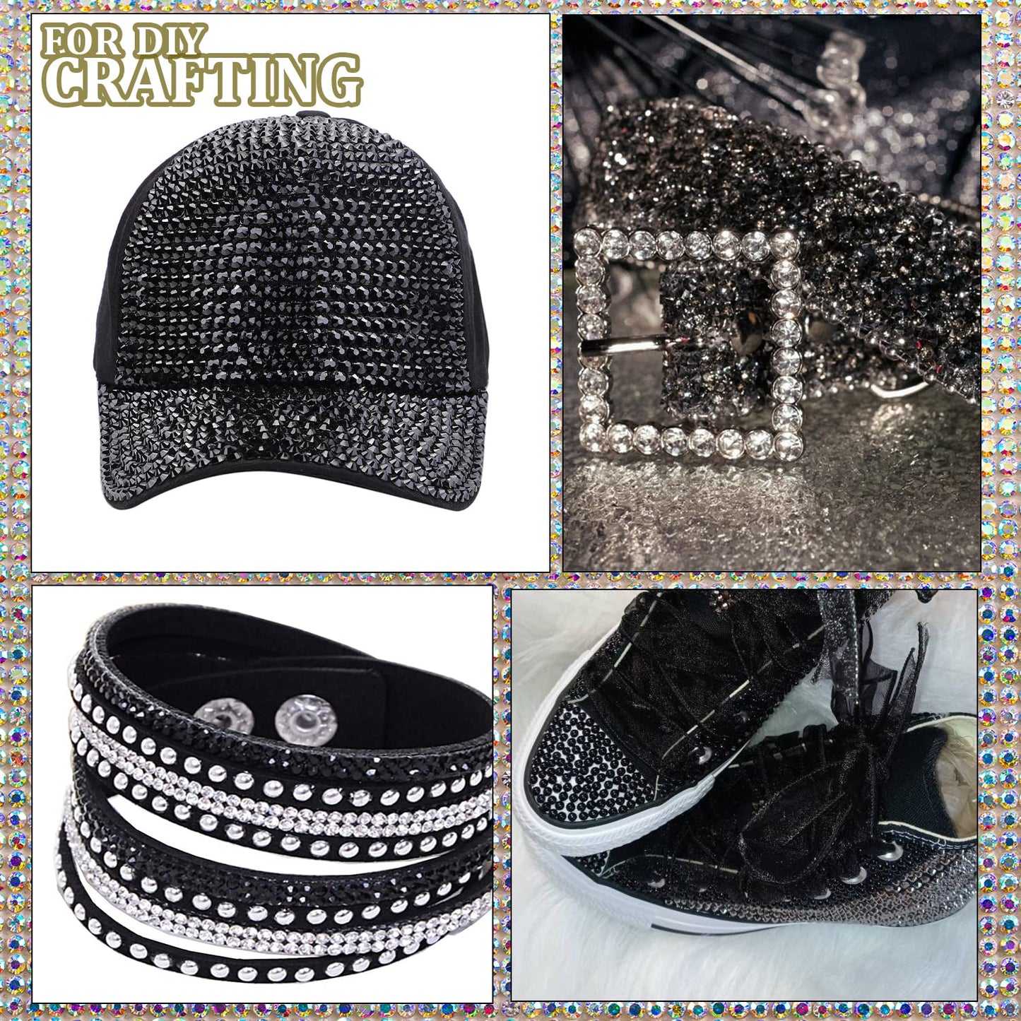 One Pack 2000 Pcs of Flatback Round Black Rhinestones 6 Sizes (1.5-6 mm) with Nail Art Rhinestone Picker Pencil and Tweezers for DIY and Salon Use-BrightBean Baby