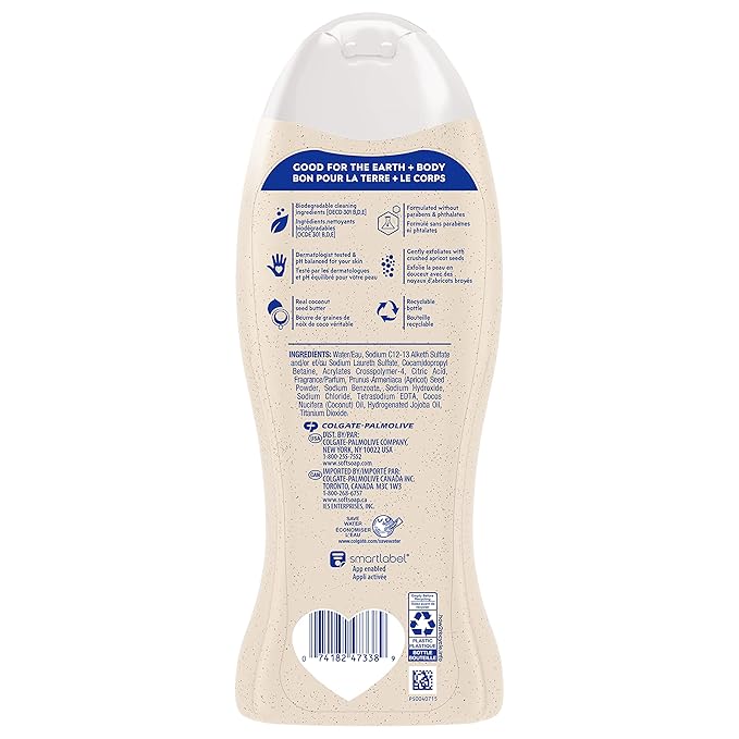 Softsoap Body Wash, Coconut Butter Scrub , Exfoliating Body Wash, 20 Ounce, 4 Pack