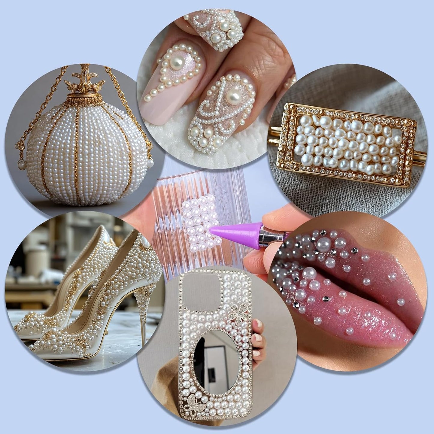 Canvalite 11000Pcs Flatback Pearls for Crafting, Multiple Sizes Half Nail Pearls with 5Pcs B7000 Jewelry Glues & Picker Tools Bedazzling Bead for DIY Crafts Clothing Tumblers Shoes Decors Nail Art-BrightBean Baby