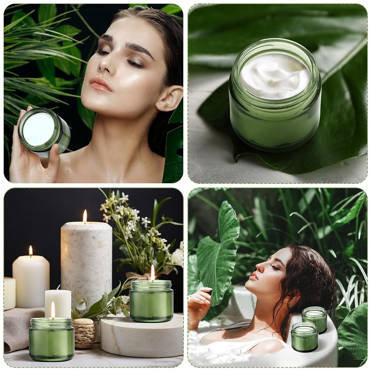 Domensi 48 Pcs 2 oz Glass Jars with Lids Travel Size Round Leakproof Empty Cosmetic Jars with Inner Liners Lid for Storing Makeup Lotions Face Cream Ointments Candle DIY Making (Olive Green)-BrightBean Baby