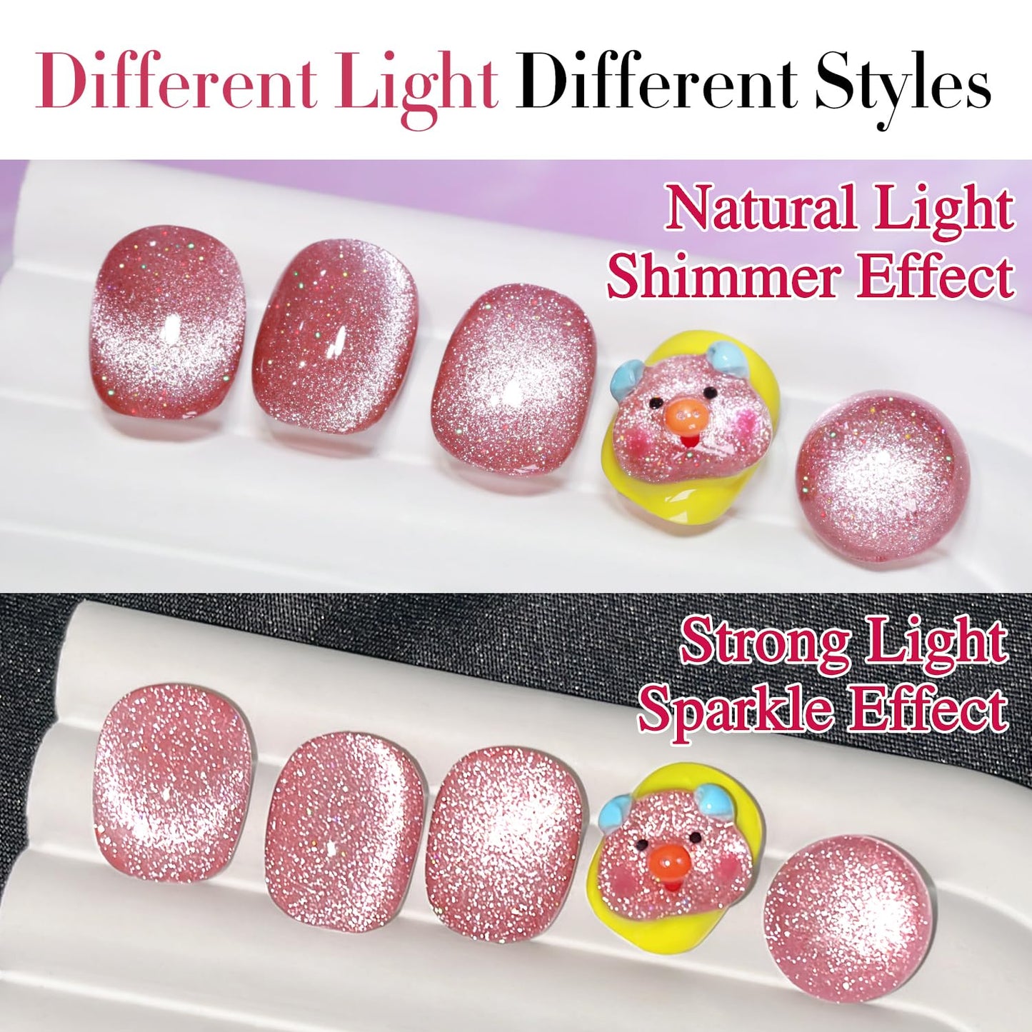 Double Rhythm 15ML Ice Glass Cat Eye Gel Polish with Magnet Holographic Glitter Shimmer Translucent Sheer Color Salon Soak Off Magnetic Nail at Home (Skin Pink-MC1065)-BrightBean Baby