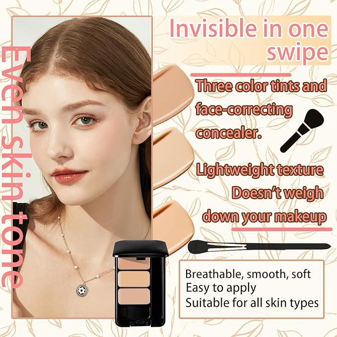 3 Colors Corrector Palette,Moisturizing Long Lasting Waterproof Cream Contour Makeup Palette,Color Correcting Concealer,Natural Flawless Full Coverage Liquid Foundation Set with Makeup Brushes-BrightBean Baby