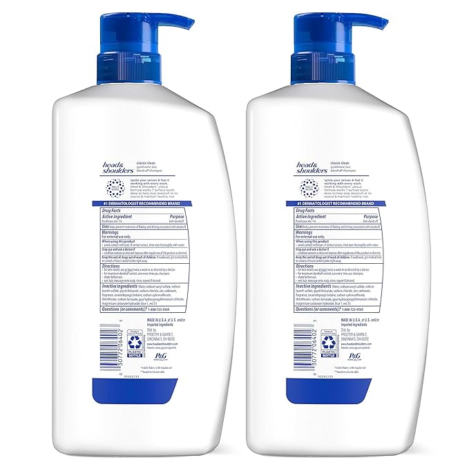 Head & Shoulders Classic Clean Dandruff Shampoo Twin Pack, Anti-Dandruff Daily Use, Paraben-Free, Color-Safe, 32.1 Fl Oz Each (Set of 2)-BrightBean Baby