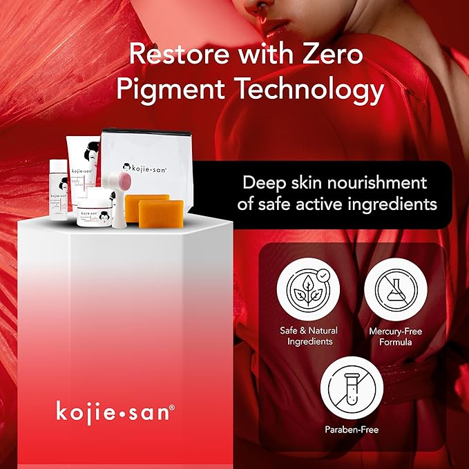 Kojie San Face & Body Complete Brightening Mini Set - 65 Gram x 2 Bars Soap, Body Lotion, Face Cream, and Facial Cleansing Brush-BrightBean Baby