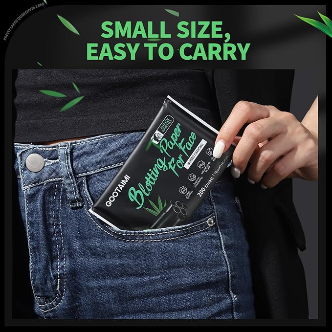 Blotting Paper for Oily Skin, Natural Bamboo Charcoal Blotting Paper, Oil Blotting Sheets for Face, 100 * 70MM Large Oil Absorbing Sheets Makeup Face Tissues, 200 Counts-BrightBean Baby