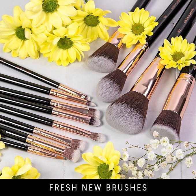 Niré Beauty 15piece Award Winning Professional Makeup Brush Set: Vegan Makeup Brushes with Case, Makeup Sponge, Brush Cleaner, Guide, Gift Box-BrightBean Baby