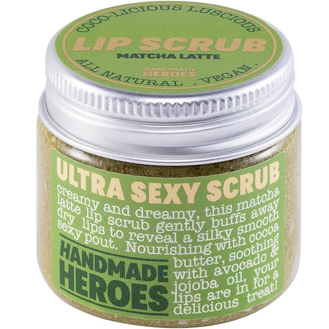 Handmade Heroes Matcha Latte Lip Scrub 1oz | 100% Natural Vegan Skin Care | Deep Conditioning Lip Scrub for Dry Lips with Jojoba Oil Avocado Oil | Natural Lightening Lip Exfoliator & Lip Plumper-BrightBean Baby