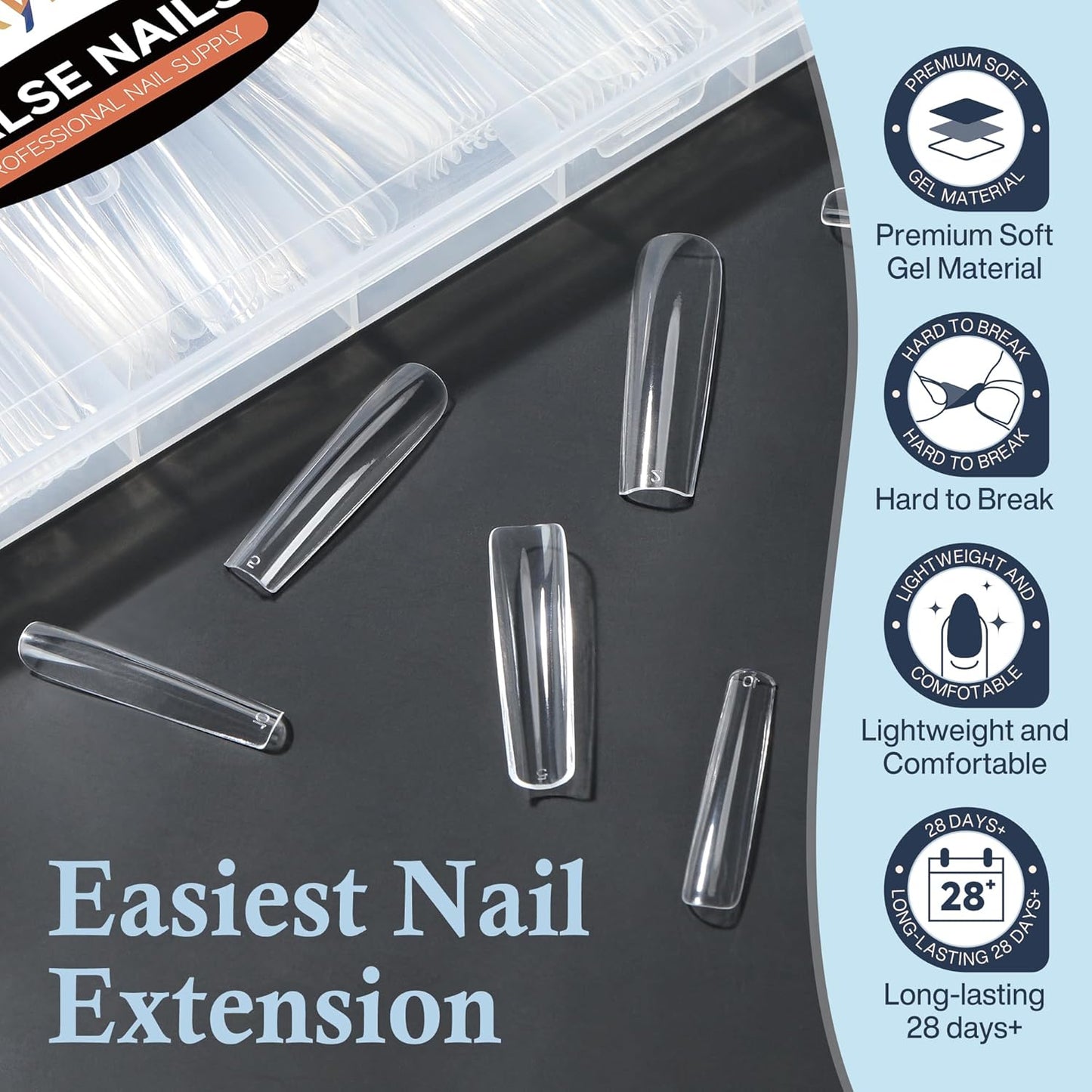 Tapered Square Nail Tips, XXL 240Pcs 12 Sizes Full Cover Fake Nails Extra Long Straight Nail Tips No C Curve Gel Nails Clear Gel Nails Tips Nail Extension for DIY Nail Art-BrightBean Baby