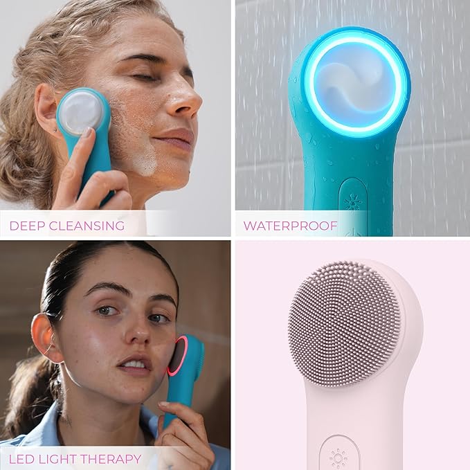 Electric Silicone Face Scrubber - 2-in-1 Facial Rotating Vibrating Exfoliating Brush - Waterproof & Portable, Rechargeable, for Cleaning, Exfoliation, Massage, Suitable for Men & Women (Green)-BrightBean Baby