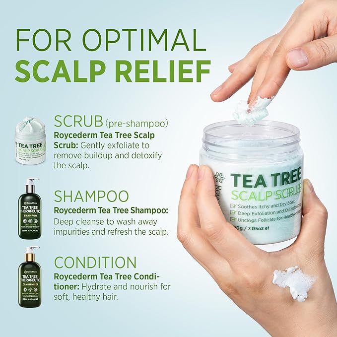 Roycederm Tea Tree Antifungal Shampoo and Conditioner: Complete Scalp Care Solution for Folliculitis, Dry, Itchy, and Flaky Scalp - Infused with Tea Tree Oil, Paraben & Sulfate Free-BrightBean Baby