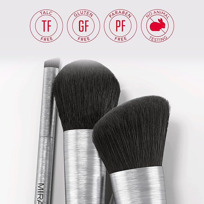 Mirabella Dual Finish Blush & Powder Brush – Angled Vegan Makeup Brush for Cheeks, Super-Soft Synthetic Bristles, Weighted Aluminum Handle, Cruelty-Free, Professional Quality-BrightBean Baby