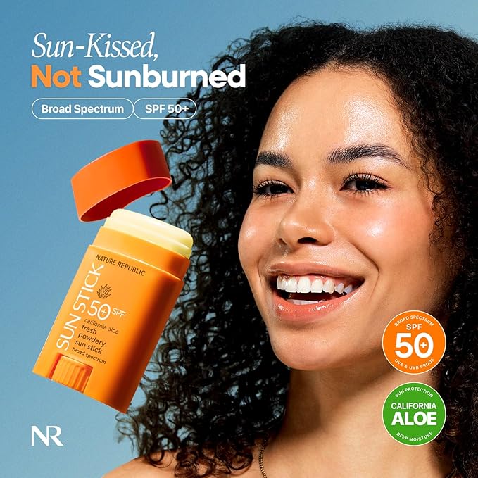 Nature Republic California Aloe Fresh Powdery Sun Stick Broad Spectrum SPF50+ | Korean Sunscreen Travel Size Suncare Sunblock, No Whitecast, non-sticky, Water resistant-BrightBean Baby