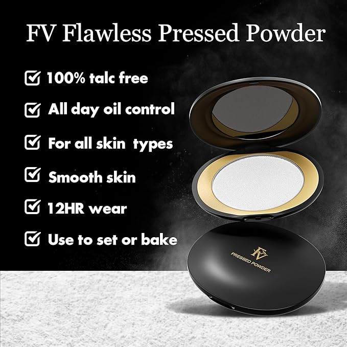 FV Talc-Free Medium Coverage Pressed Powder, Long-Lasting, Oil Control Matte Finish, Translucent Foundation Powder for Light, Medium & Tan Skin Tones, 0.28 Oz, Translucent-BrightBean Baby