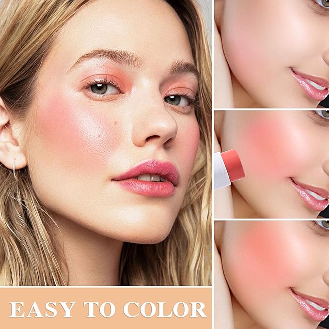 Cream Blush Stick with Brush and Makeup Sponge,Waterproof Multi Cream Makeup Stick,Lightweight,Long-lasting,2 in 1 Multi Blush for Cheeks & Lip Tint & Eyeshadow K