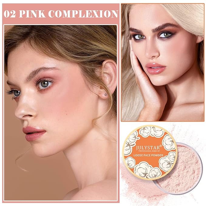 Pink Setting Powder Loose Face Powder Matte Soft Smooth Oil Control Long Lasting Loose Setting Powder Makeup For Natural Flawless #02 Pink Complexion-BrightBean Baby