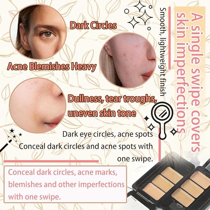 3 Colors Corrector Palette,Moisturizing Long Lasting Waterproof Cream Contour Makeup Palette,Color Correcting Concealer,Natural Flawless Full Coverage Liquid Foundation Set with Makeup Brushes-BrightBean Baby