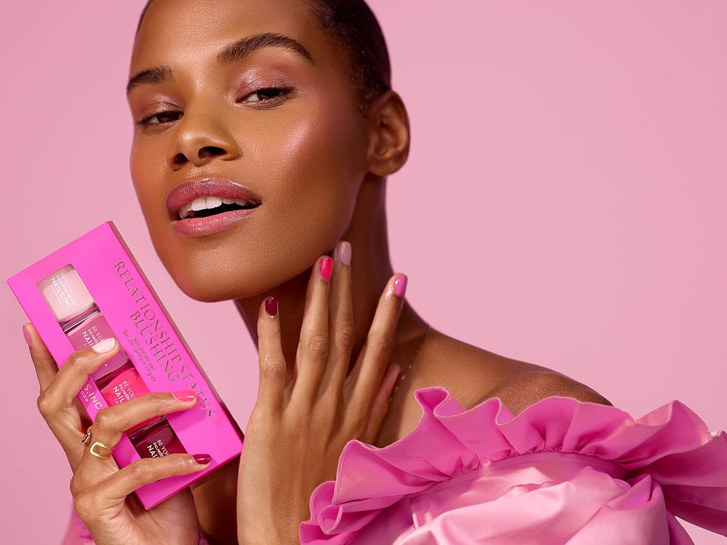 Nails Inc Relationship Status, Blushing Pink Nail Polish, Mother’s Day Gift For Mom, Long Wearing, High Shine, Rouge, Neon Pink & Rich Berry, Full Coverage, Chip Resistant, Air Dry, Vegan, 4 Piece Set-BrightBean Baby