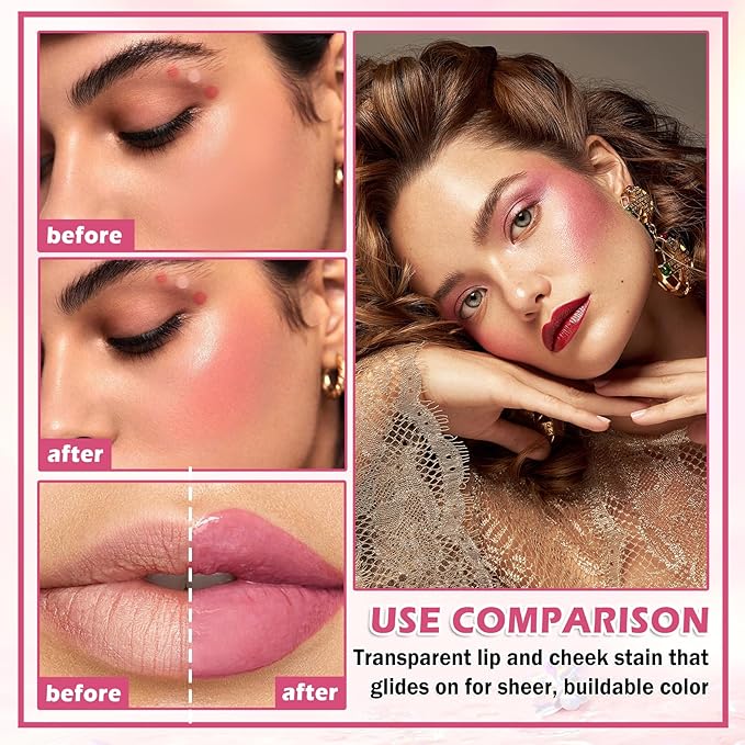 4PCS Cooling Water Jelly Tint Blush Stick for Cheeks,Multi-use Jelly Lip and Cheek Tint Stain,Moisturizing Natural Jelly Blush Stick,Buildable Watercolor Finish - Cruelty Free-BrightBean Baby