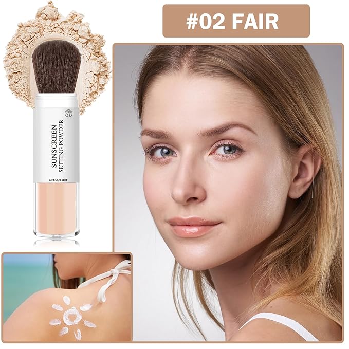Mineral Sunscreen Setting Powder Mineral Brush Powder SPF 35 PA+++ Oil Control Matte Effect Lightweight Breathable Translucent Powder Setting Powder Sunscreen Makeup for Face with Brush - 02 Fair-BrightBean Baby