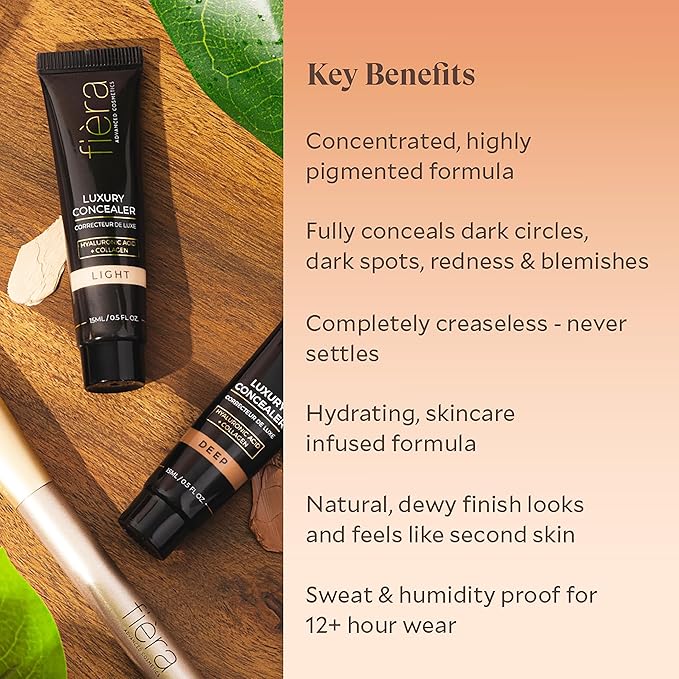 Fièra Luxury Concealer with Anti-Aging - All Day Coverage for Dark Circles, Fine Lines, Wrinkles & Spots - Caramel, 0.5 Ounce-BrightBean Baby