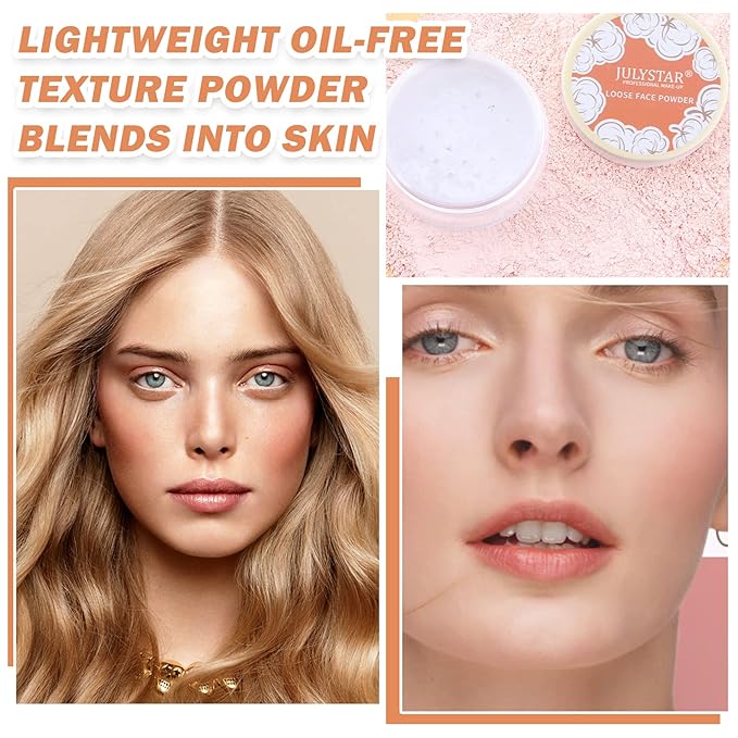 2PCS Setting Powder Loose Face Powder Matte Soft Smooth Oil Control Long Lasting Loose Setting Powder Makeup for Natural Flawless(01#Translucent+02# Pink Complexion)-BrightBean Baby