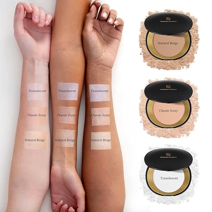 FV Setting Powder, Oil-Control, Long-Lasting, Medium Coverage Pressed Face Powder Makeup, Matte Finish for Oily, Dry & Normal Skin, Natural Beige, 0.28 Oz-BrightBean Baby