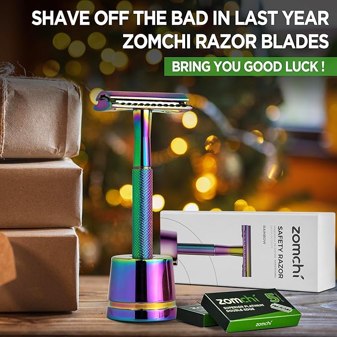 Safety Razor for Women,Safety Razor with 5 Blades,Women Razor with a Delicate Box,Free of Plastic (Stand Style Rainbow Razor)