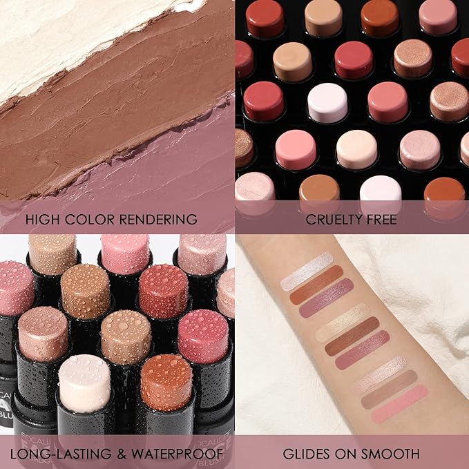 FOCALLURE 3 Pcs Cream Contour Sticks,Shades with Highlighter & Bronzer & Blush,Non-greasy Long-wear Face Contouring Pen,Easy to Sculpt the Face and Create a Lightweight Finishing Makeup,NEUTRAL-BrightBean Baby