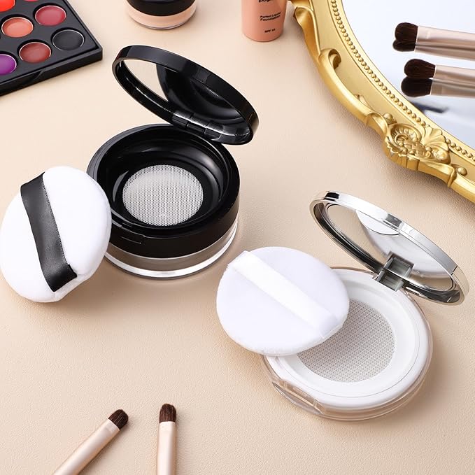 Beaupretty 2 Pieces Loose Powder Container with Puff Loose Powder Compact Case Empty Powder Case Reusable Plastic Empty Powder Case with Mirror (0.1/0.7 oz)-BrightBean Baby