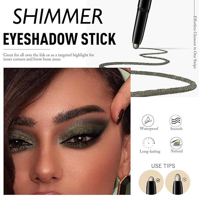 Eyeshadow Stick Waterproof Long Wear Cream Eye Shadow Pencil Single Shimmer Glitter Blendable Smokey Eyeshadow Crayon Cream to Powder Intense Color Eyeliner Makeup, 4 BOTTLE