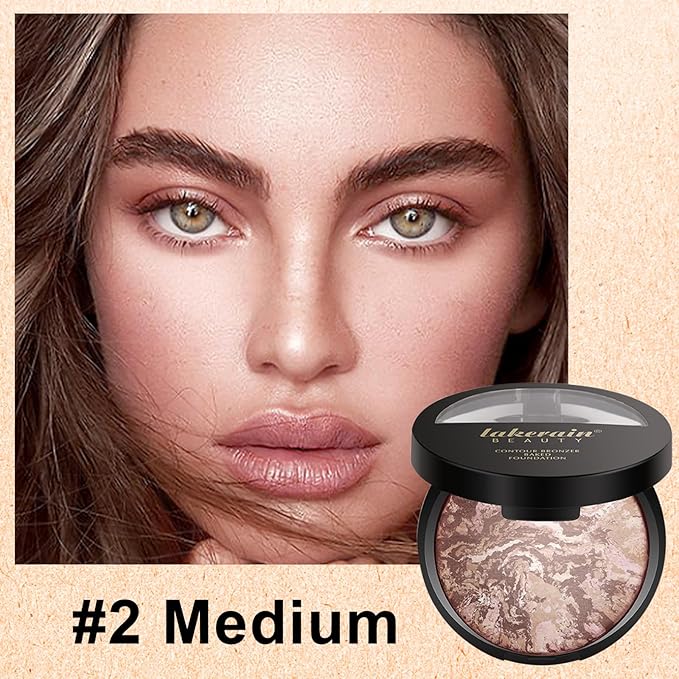 Baked Powder Contour Makeup, Brighten Bronzer Powder, Highlighter Bronzer Glow Palette, Cruelty Free Shimmer Bronzing Powder to Use For Contour Make up, Natural Finish & Easy to Use #002-BrightBean Baby