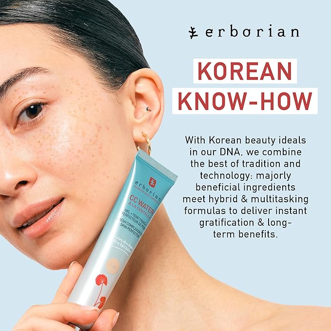 Erborian CC Water with Hyaluronic Acid, Clair - Ultra-Light Aqua Gel Color Corrector with Centella Asiatica & Hyaluronic Acid - Plump, Softer & Hydrated Skin - Korean Skincare Skin Perfector- 0.5 Oz-BrightBean Baby