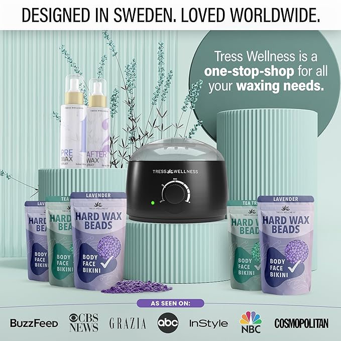 Tress Wellness Waxing Kit for Sensitive Skin – Safe for Face & Skin, Prep & Aftercare Spray, Easy to Use – At-Home Kit for Face, Bikini, Brazilian & Full Body – Black, No Display-BrightBean Baby