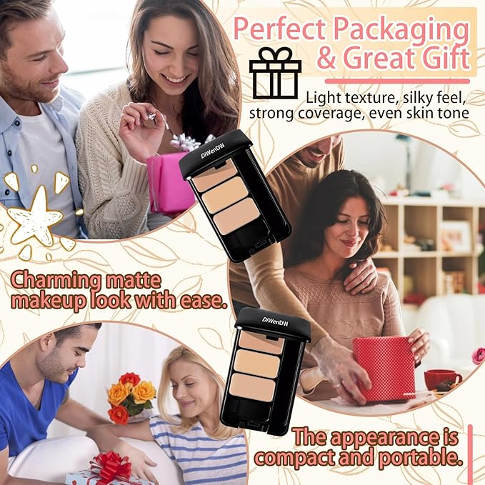 3 Colors Corrector Palette,Moisturizing Long Lasting Waterproof Cream Contour Makeup Palette,Color Correcting Concealer,Natural Flawless Full Coverage Liquid Foundation Set with Makeup Brushes-BrightBean Baby