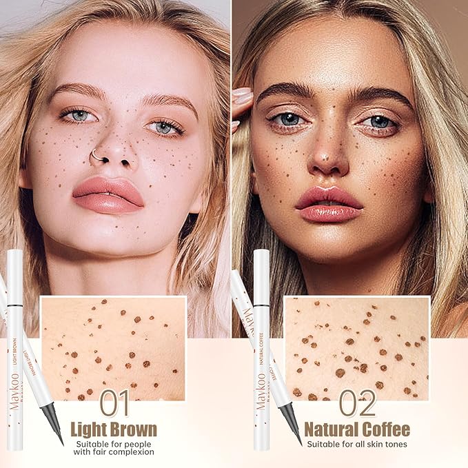 4 Colors Freckle Pen Set, Natural Lifelike Face Fake Freckle Stamp Makeup Pen Waterproof Long Lasting Quick Dry Faux Freckles Sun-kissed Makeup-Light Brown,Natural Coffee,Chestnut,Dark Brown-BrightBean Baby