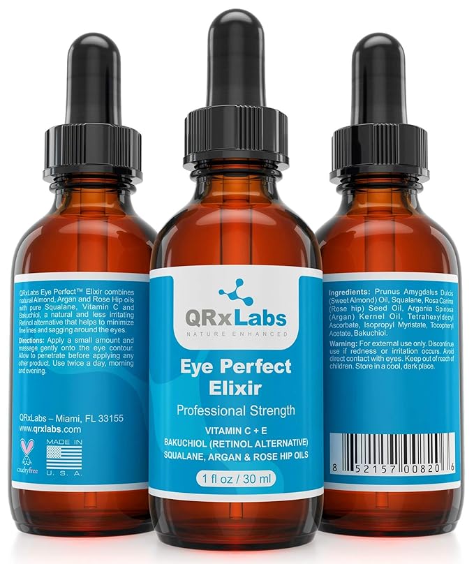 Eye Perfect Elixir - With Bakuchiol (Retinol Alternative), Pure Argan and Rosehip Oils, Squalane, Vitamin C & E - Best Anti-Aging Treatment Serum for Bags, Puffiness, Wrinkles, Crow Feet-BrightBean Baby