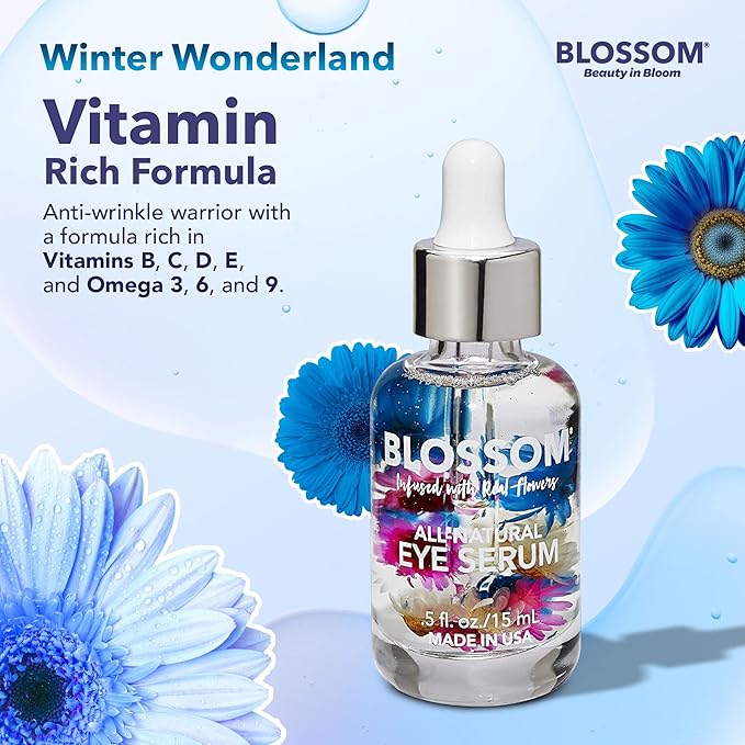 Blossom All Natural Organic Cruelty Free Moisturizing Eye Serum with Essential Oils, Infused with Real Flowers, Made in USA, 0.5 fl. oz./15ml, Winter Wonderland-BrightBean Baby
