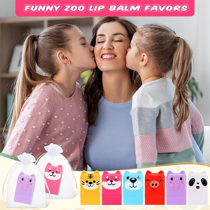 30 Sets Wild Animal Birthday Lip Balm Gifts Bulk Baby Shower Prizes Gift Girl Birthday Lip Balm Jungle Animal Party Favors for Preschool Toddler Boy Girl Classroom Prizes Classroom Prizes-BrightBean Baby
