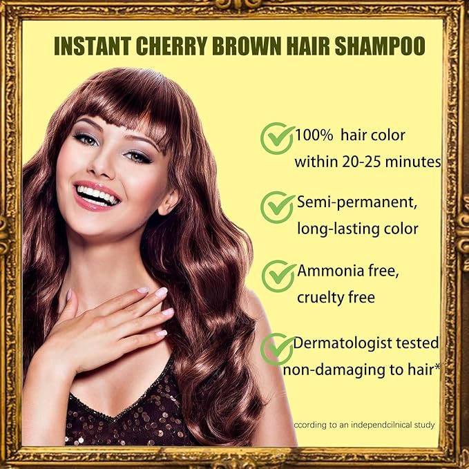 Cherry Brown Hair Dye Shampoo 3 in 1 - Champu Para Pintar el Cabello, Herbal Brown Hair Dye for Women Men, Hair Color Shampoo-BrightBean Baby