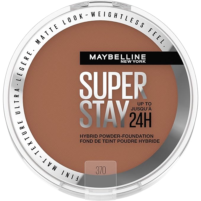 Maybelline Super Stay Up to 24HR Hybrid Powder-Foundation, Medium-to-Full Coverage Makeup, Matte Finish, 370, 1 Count-BrightBean Baby
