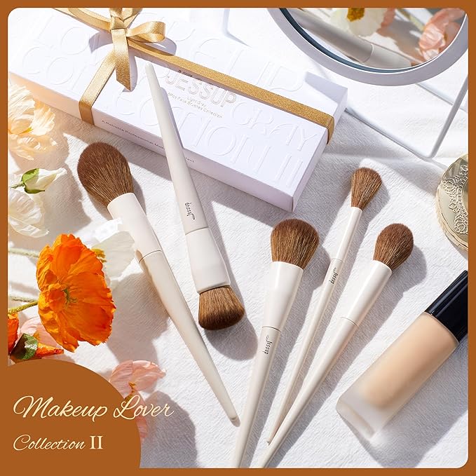 Jessup Makeup Brush Set 5Pcs Face Makeup Brushes Vegan Soft Foundation Brush Blush Brush Bronzer Contour Brush Highlighter Brush Fluffy Setting Powder Brush, Light Grey T493-BrightBean Baby