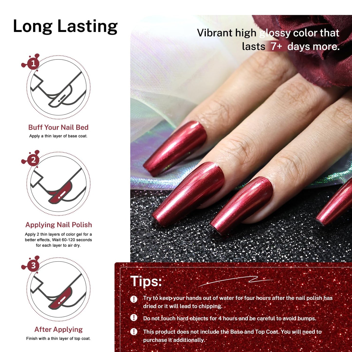 16.5ml Red Glitter Nail Polish Large Volume Quick Dry Nail Polish, Long Lasting Shine, Fingernail Toenail Nail Art DIY Home Travel Nail Art Gift-BrightBean Baby