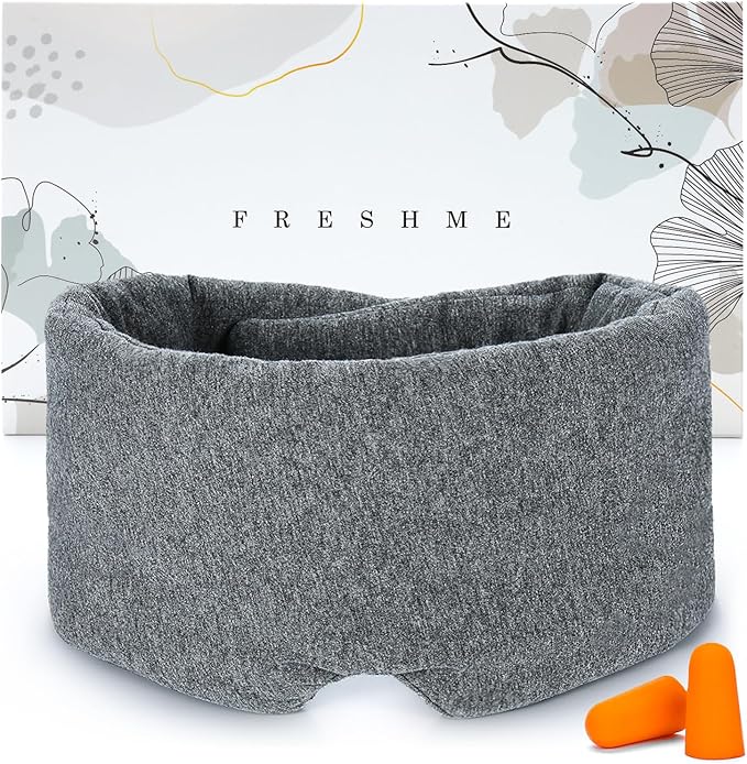 FRESHME Deluxe Cotton Sleep Mask Gift Set - 100% Blackout Large Comfortable Blindfold Adjustable Eye Mask Pillow in Gift Box for Men Women Side Sleeper Travel Meditation Airplane-BrightBean Baby