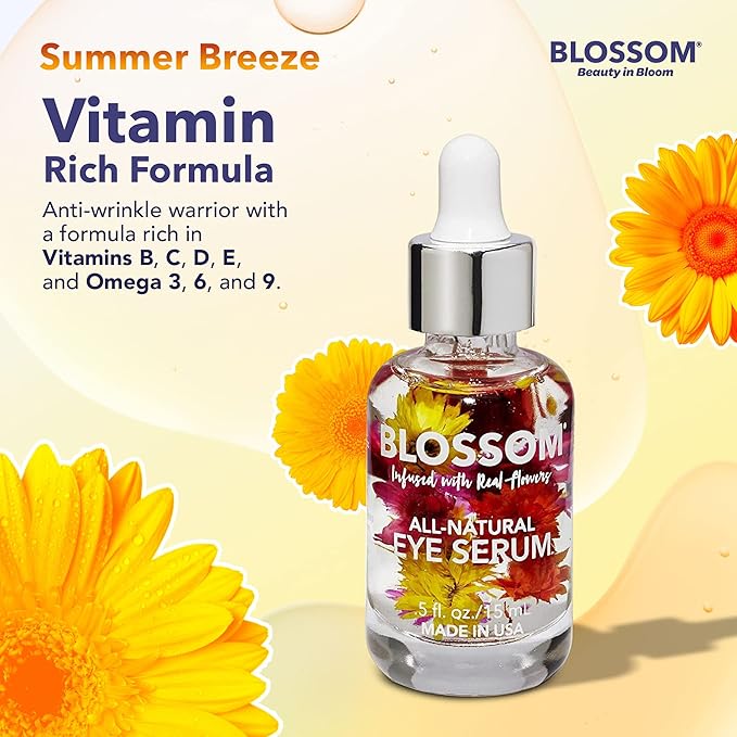 Blossom All Natural Organic Cruelty Free Moisturizing Eye Serum with Essential Oils, Infused with Real Flowers, Made in USA, 0.5 fl. oz., Summer Breeze-BrightBean Baby